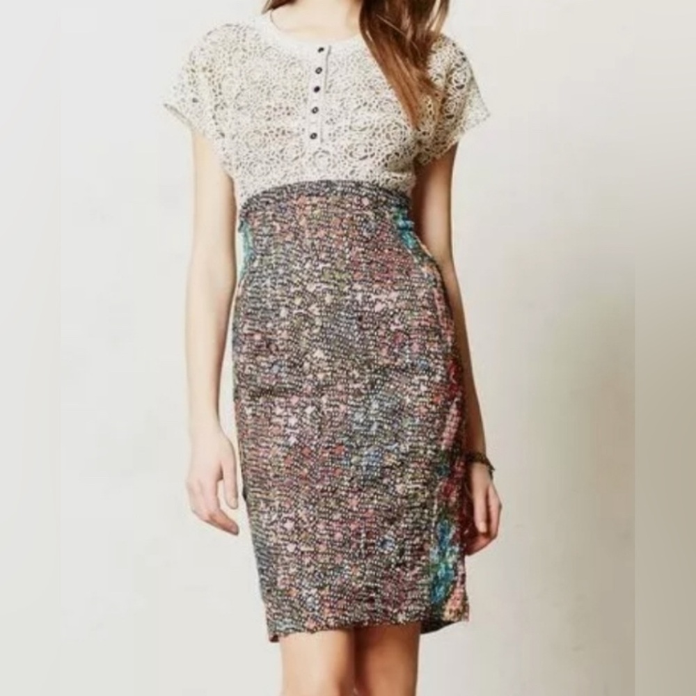 Beguile by Byron Lars Anthropologie lace top stretchy skirt dress